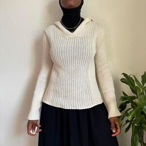 Vintage 2002 GAP Cream Knit Hooded Sweater Size‎ S